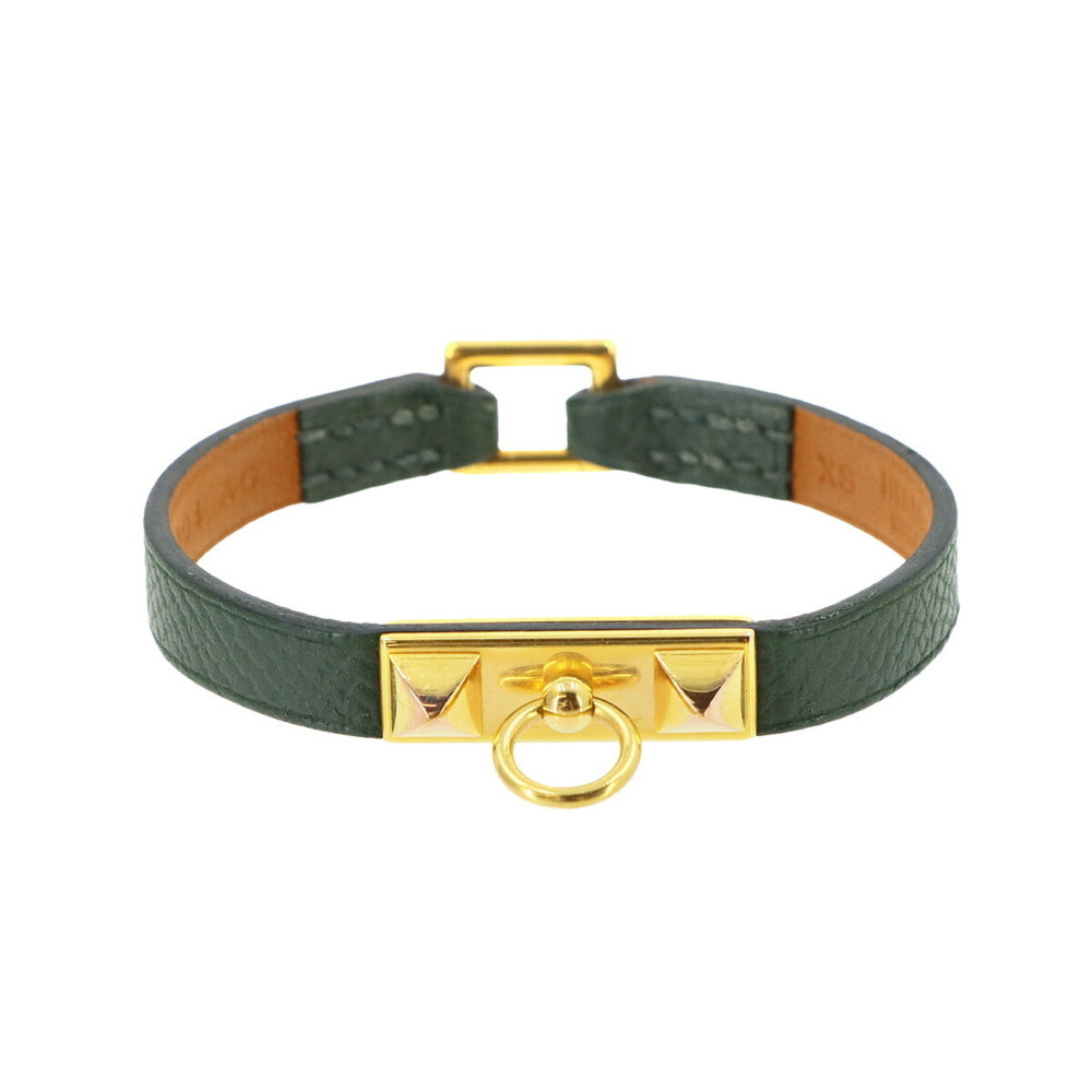 Hermes Rivale Mini Bracelet, Epsom leather, Green, Gold hardware, XS/X stamp.